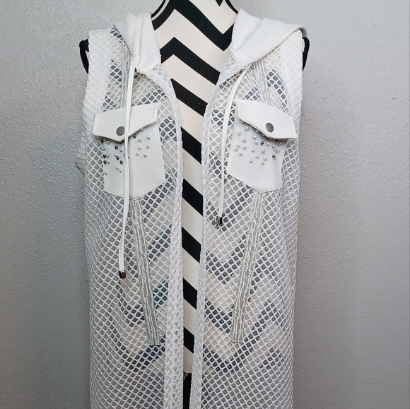 Alain Murati Bling Artsy White Mesh Sleeveless Dress Swim Cover-Up - Picture 8 of 13
